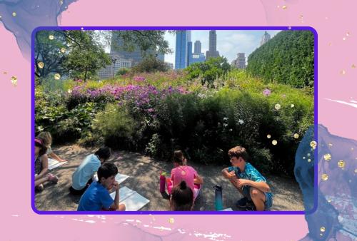 children drawing outside