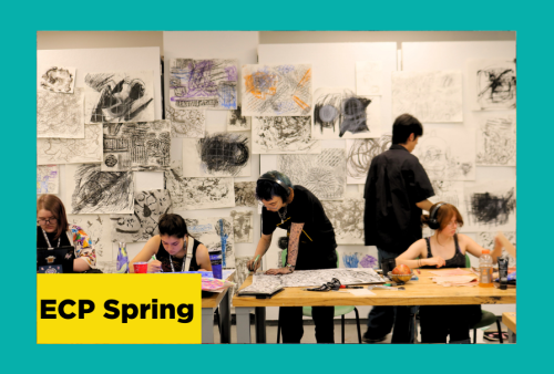 a group of cool alternative art school kids make sick experimental drawings at the school of the art institute of chicago