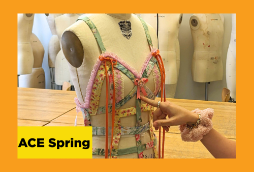 an intricately embellished bodice colorful with ribbons
