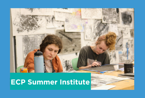 two students concentrate as they draw