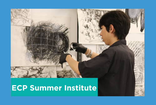 a student works on his crazy abstract charcoal drawing