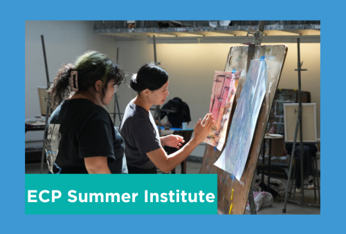 a teacher shows a student a new painting technique