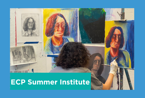 a student works on a series of self portraits