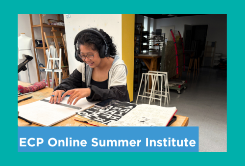 a teen is inking her text piece that is investigating the loss of the native language from her country, The Philipines 