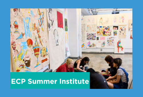 students collaborate on a large art piece