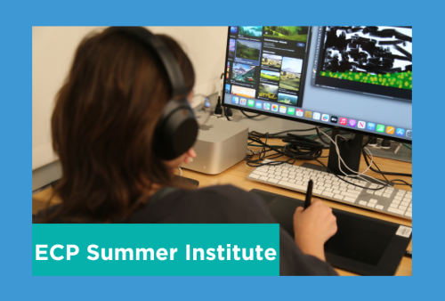 a student colors their drawing on the computer