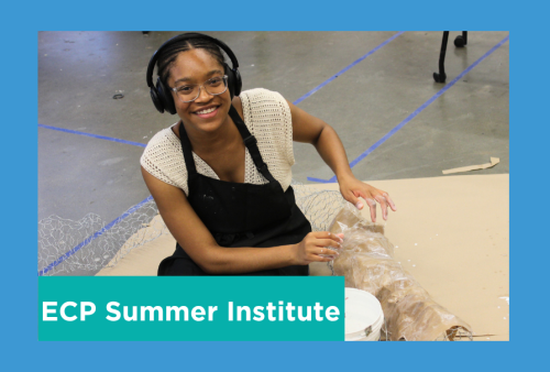 a student constructs a sculpture around some armature