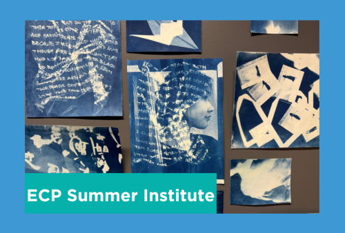 a series of indigo printed photographs arranged together