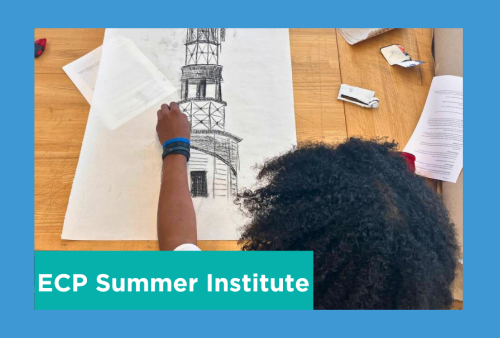 a young student draws a spiraling tower