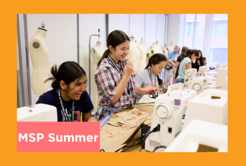 a group of fashion students laugh as they sew