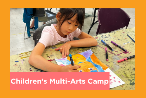 a young girl draws a portraits using really good colors