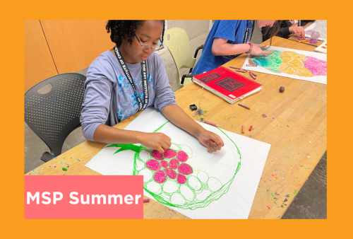 a young artist draws a really fun image in pink and green colors