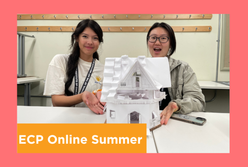 two girls show off their 3-d architectural model
