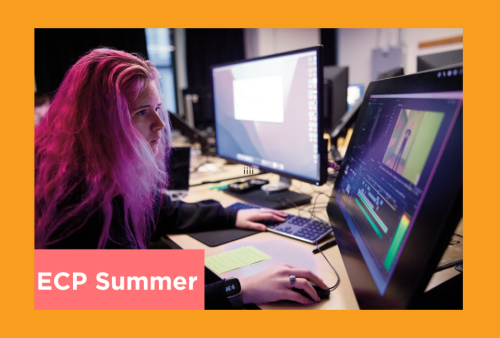 a teen works on their digital drawing on a Mac