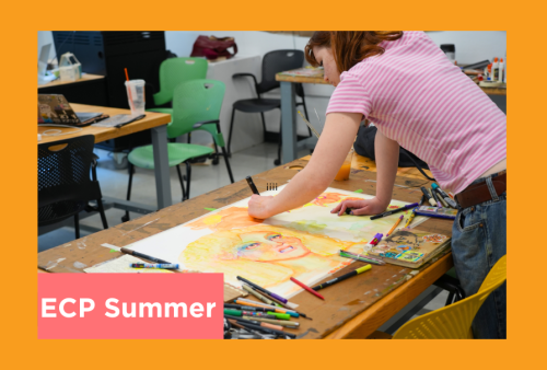 a teen works on their colorful mixed media piece