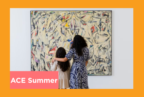 a mother and daughter admire a willem de kooning piece in the art institute of chicago