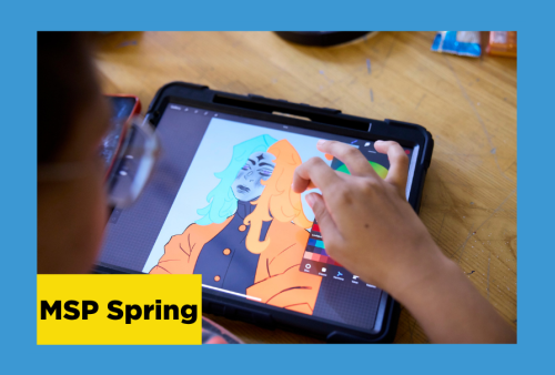 Close-up of student drawing on a tablet