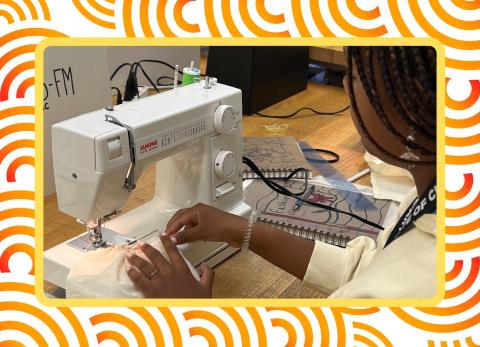 student with sewing machine