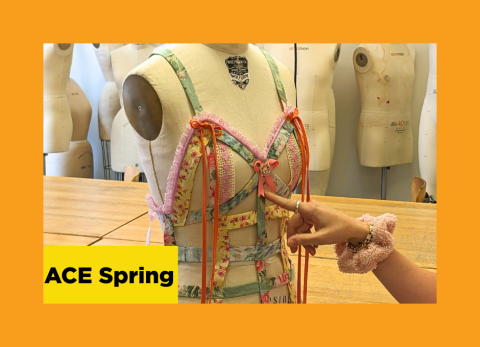 an intricately embellished bodice colorful with ribbons