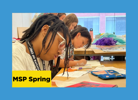 a row of girls deep in concentration recedes from the foreground on as they create comics and graphic novels at the school of the art institute of chicago