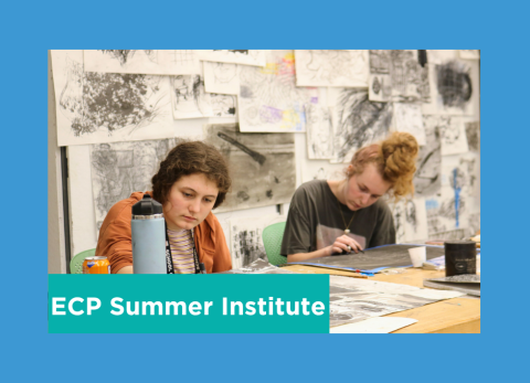 two students concentrate as they draw