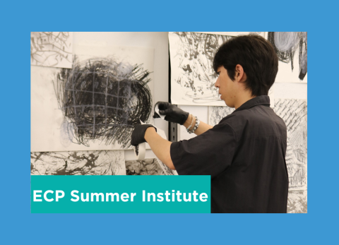 a student works on his crazy abstract charcoal drawing