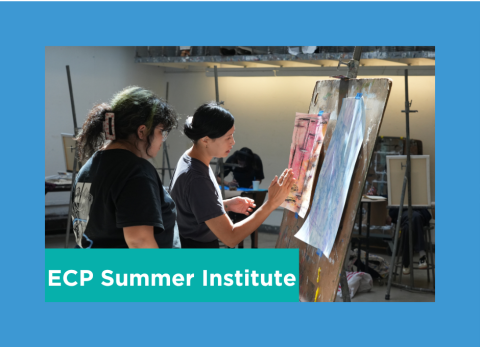 a teacher shows a student a new painting technique