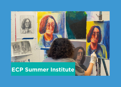 a student works on a series of self portraits