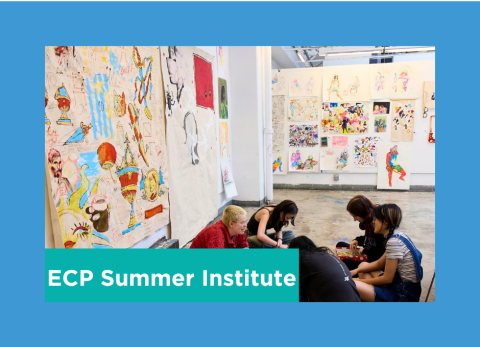 students collaborate on a large art piece