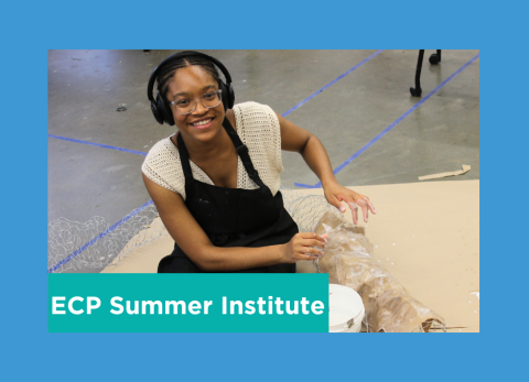 a student constructs a sculpture around some armature