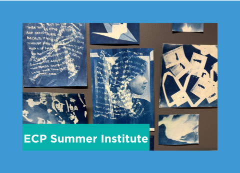 a series of indigo printed photographs arranged together