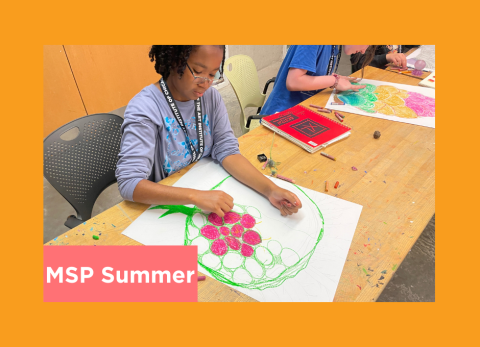 a young artist draws a really fun image in pink and green colors