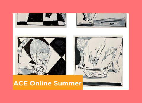 Lisa Kucharski four panel drawing of her cats