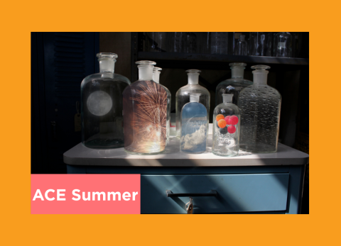 a series of glass bottles celestial elements