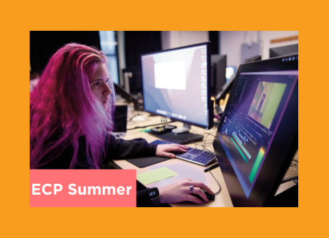 a teen works on their digital drawing on a Mac