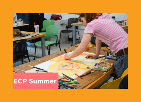 a teen works on their colorful mixed media piece