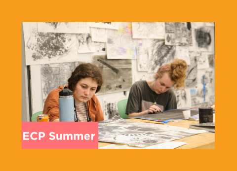 two teens concentrate on their drawings