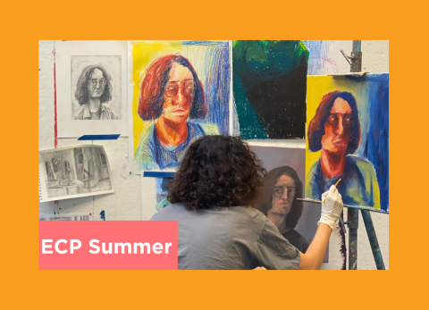 a teen works on a series of self portraits