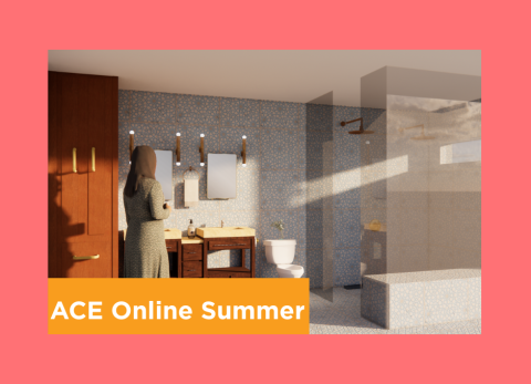 a rendering of a bathroom with a woman standing is reminiscent of an edward hopper painting