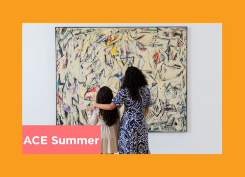 a mother and daughter admire a willem de kooning piece in the art institute of chicago